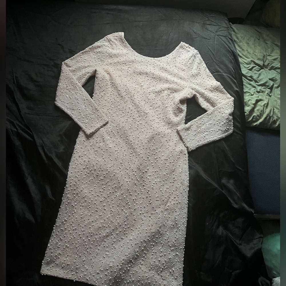 Jennifer Lopez Cream Pink Long Sleeve Dress